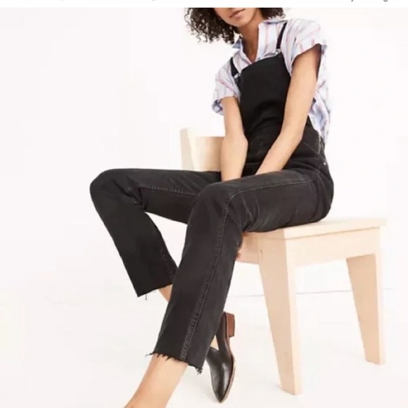 Madewell Slim Black Washed Cross Back Straps Zipper Side Jean Overalls size XS - Picture 5 of 14